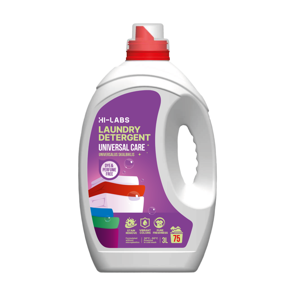 HI-LABS LAUNDRY DETERGENT UNIVERSAL CARE skystas universalus skalbiklis be dažiklių ir kvapiklių, 3 l HI-LABS LAUNDRY DETERGENT UNIVERSAL CARE skystas universalus skalbiklis be dažiklių ir kvapiklių, 3 l