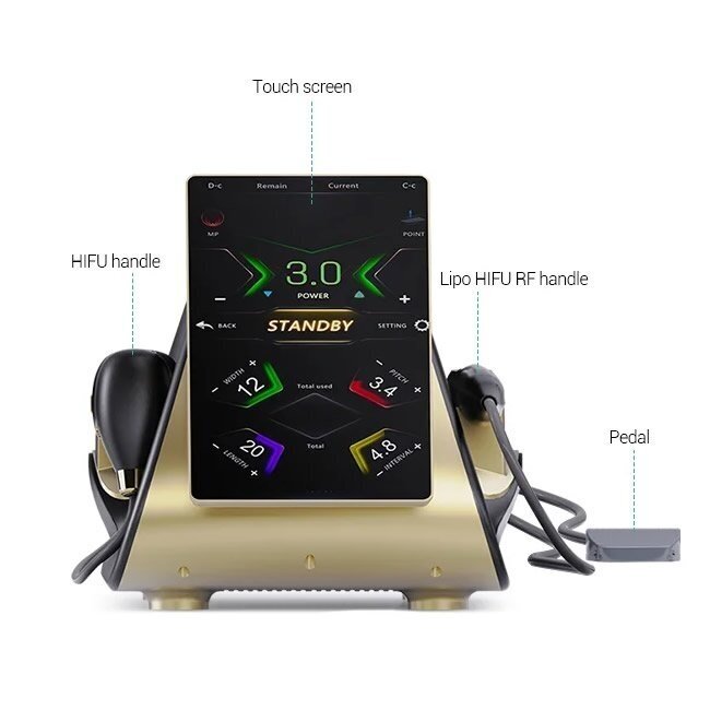 HIFU 2in1 fokusuotas 22D ultragarso aparatas veidui ir kūnui + RF lipo 4 HIFU 2in1 fokusuotas 22D ultragarso aparatas veidui ir kūnui + RF lipo 4