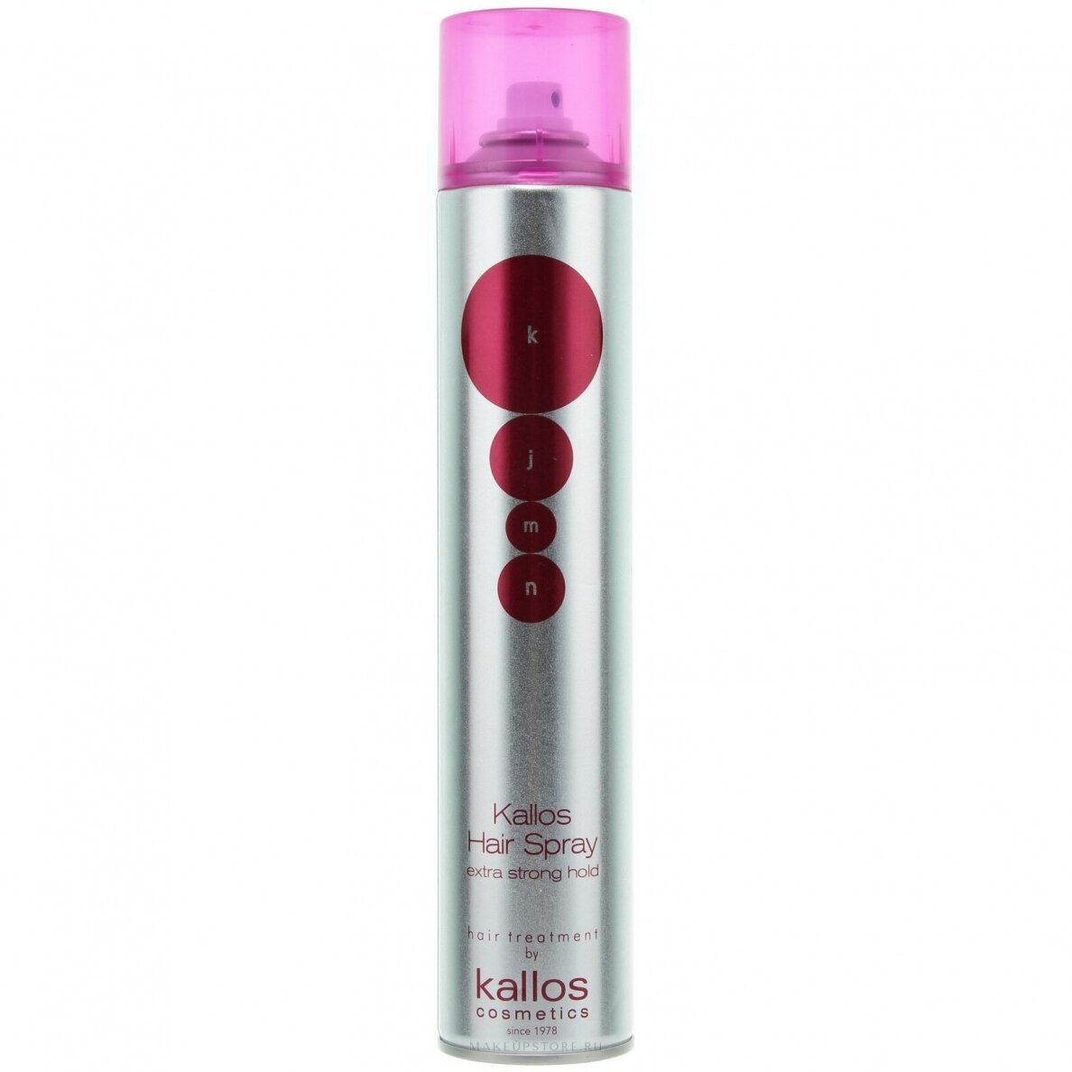 KALLOS KJMN EXTRA STRONG itin stiprios fiksacijos plaukų lakas su šilko proteinais ir garams atspariu efektu 750 ml.