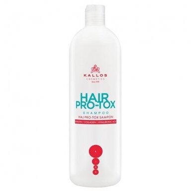 KALLOS Cosmetics Hair Pro-Tox plaukus stiprinantis ir maitinantis šampūnas su keratinu, kolagenu ir hialurono rugštimis, 500 ml.