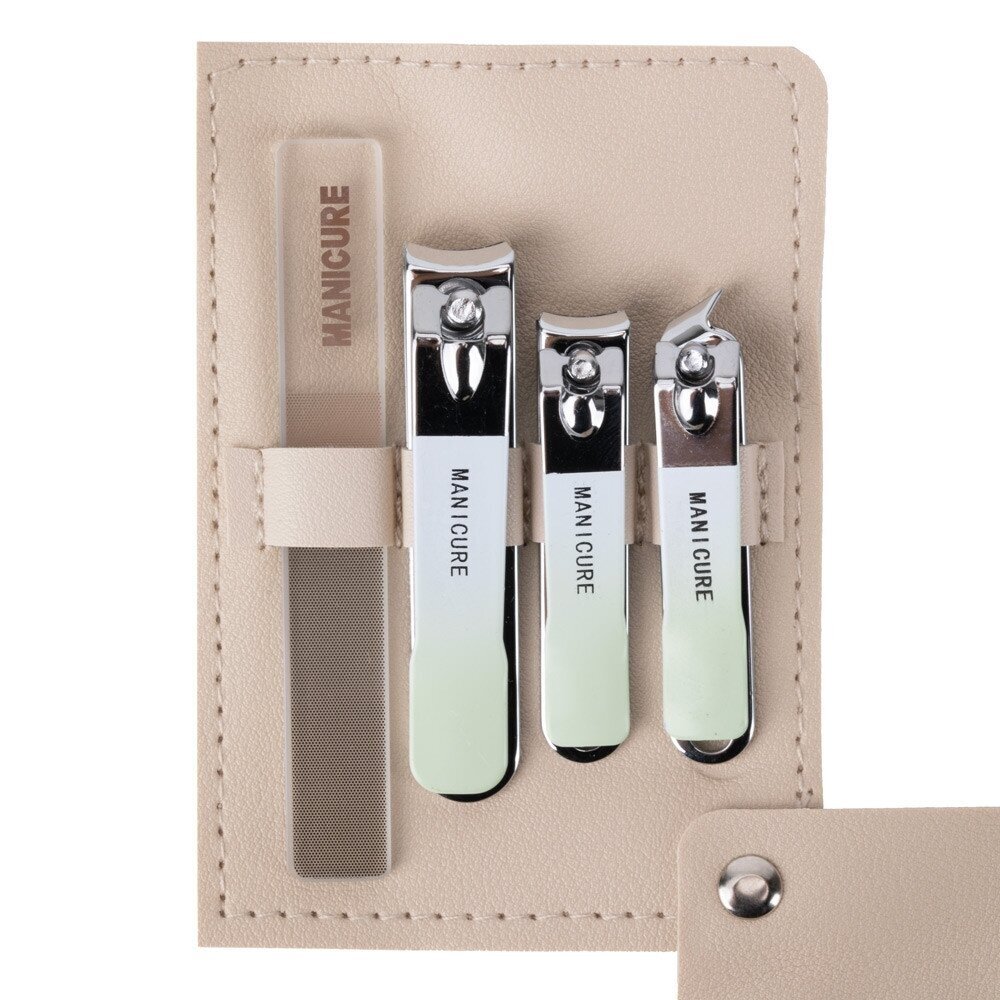 Kelioninis manikiūro ir pedikiūro įrankių rinkinys BEIGE, 4 vnt 4 Kelioninis manikiūro ir pedikiūro įrankių rinkinys BEIGE, 4 vnt 4