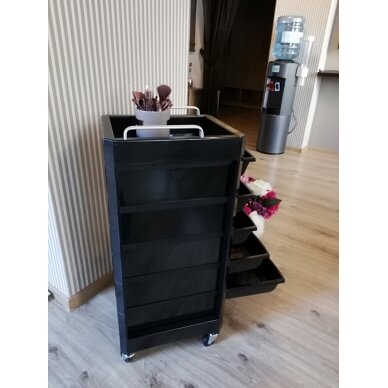 Profesionalus kirpyklos vežimėlis, juodas, su rankenomis MOD030 6