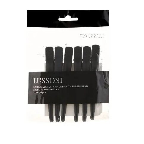 LUSSONI HR ACC CARBON CLIPS WITH BAND kirpykliniai plaukų segtukai-spaustukai 6 vnt. 2 LUSSONI HR ACC CARBON CLIPS WITH BAND kirpykliniai plaukų segtukai-spaustukai 6 vnt. 2