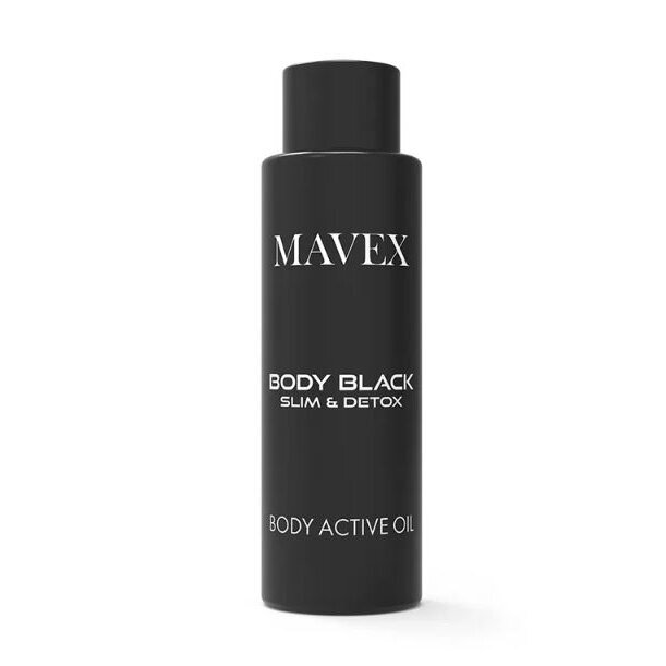 MAVEX Body Black kūno stangrinimo ir linijų formavimo masažo aliejus su juodaisiais pipirais ir paprikos ekstraktu, 100 ml MAVEX Body Black kūno stangrinimo ir linijų formavimo masažo aliejus su juodaisiais pipirais ir paprikos ekstraktu, 100 ml