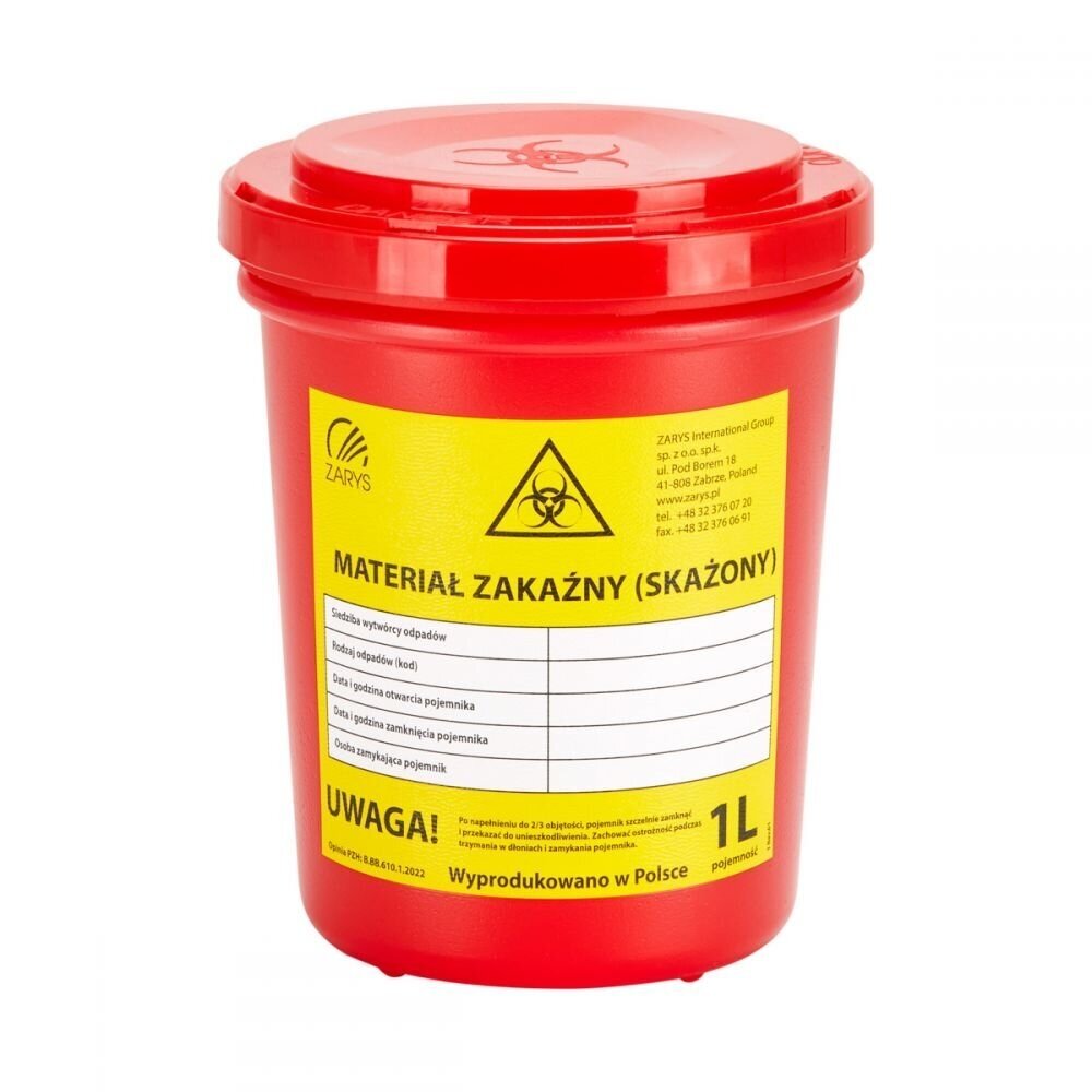 Medicininių atliekų surinkimo konteineris 1 LTR Medicininių atliekų surinkimo konteineris 1 LTR