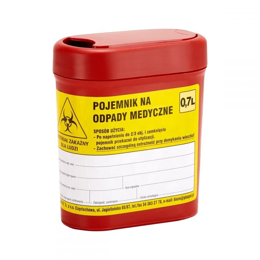 Medicininių atliekų surinkimo konteineris 0,7 LTR Medicininių atliekų surinkimo konteineris 0,7 LTR