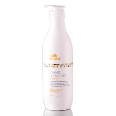 MILK SHAKE SWEET CAMOMILE SHAMPOO revitalizuojantis šampūnas šviesiems plaukams su ramūnių bei medaus ekstraktais, 1000 ml MILK SHAKE SWEET CAMOMILE SHAMPOO revitalizuojantis šampūnas šviesiems plaukams su ramūnių bei medaus ekstraktais, 1000 ml