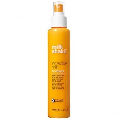 MILK SHAKE INCREDIBLE MILK 12 EFECTS LEAVE IN TREATMENT purškiamas atstatomasis pienelis plaukams ir galiukams, 150 ml. MILK SHAKE INCREDIBLE MILK 12 EFECTS LEAVE IN TREATMENT purškiamas atstatomasis pienelis plaukams ir galiukams, 150 ml.