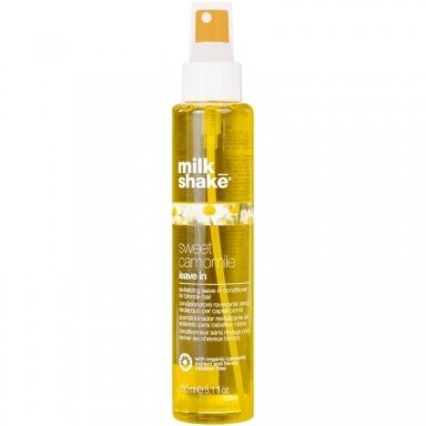 MILK SHAKE SWEET CAMOMILE LEAVE IN nenuplaunamas kondicionierius purškiklis, atgaivinantis šviesius plaukus, 150 ml. MILK SHAKE SWEET CAMOMILE LEAVE IN nenuplaunamas kondicionierius purškiklis, atgaivinantis šviesius plaukus, 150 ml.