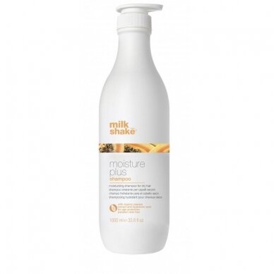 MILK SHAKE MOISTURE PLUS SHAMPOO stipriai plaukus drėkinantis šampūnas su papajos ekstraktais bei hialuronu, 1000 ml MILK SHAKE MOISTURE PLUS SHAMPOO stipriai plaukus drėkinantis šampūnas su papajos ekstraktais bei hialuronu, 1000 ml
