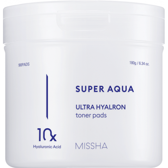 MISSHA Super Aqua Ultra Hyalron Toner Pads drėkinančios toniko pagalvėlės praturtintos 10 skirtingų rūšių hialurono rūgštimis (90 vnt.) MISSHA Super Aqua Ultra Hyalron Toner Pads drėkinančios toniko pagalvėlės praturtintos 10 skirtingų rūšių hialurono rūgštimis (90 vnt.)