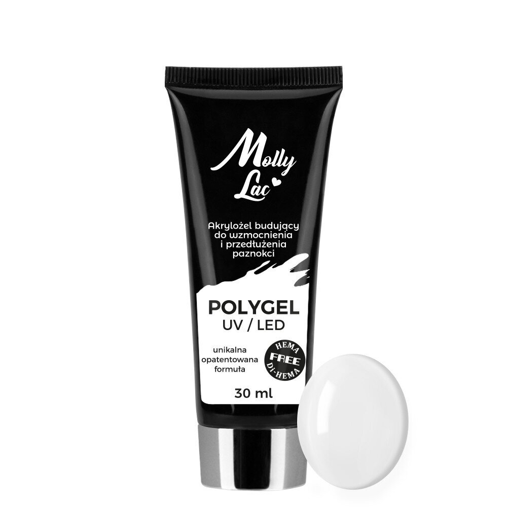MOLLYLAC WHITE poligelis NR.02, 30 ml HEMA/Di-HEMA FREE MOLLYLAC WHITE poligelis NR.02, 30 ml HEMA/Di-HEMA FREE