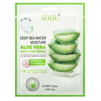 SOQU ALOE VERA 99% lakštinė gelinė veido odos kaukė su alavijais ir jūros vandeniu, 23 g. SOQU ALOE VERA 99% lakštinė gelinė veido odos kaukė su alavijais ir jūros vandeniu, 23 g.