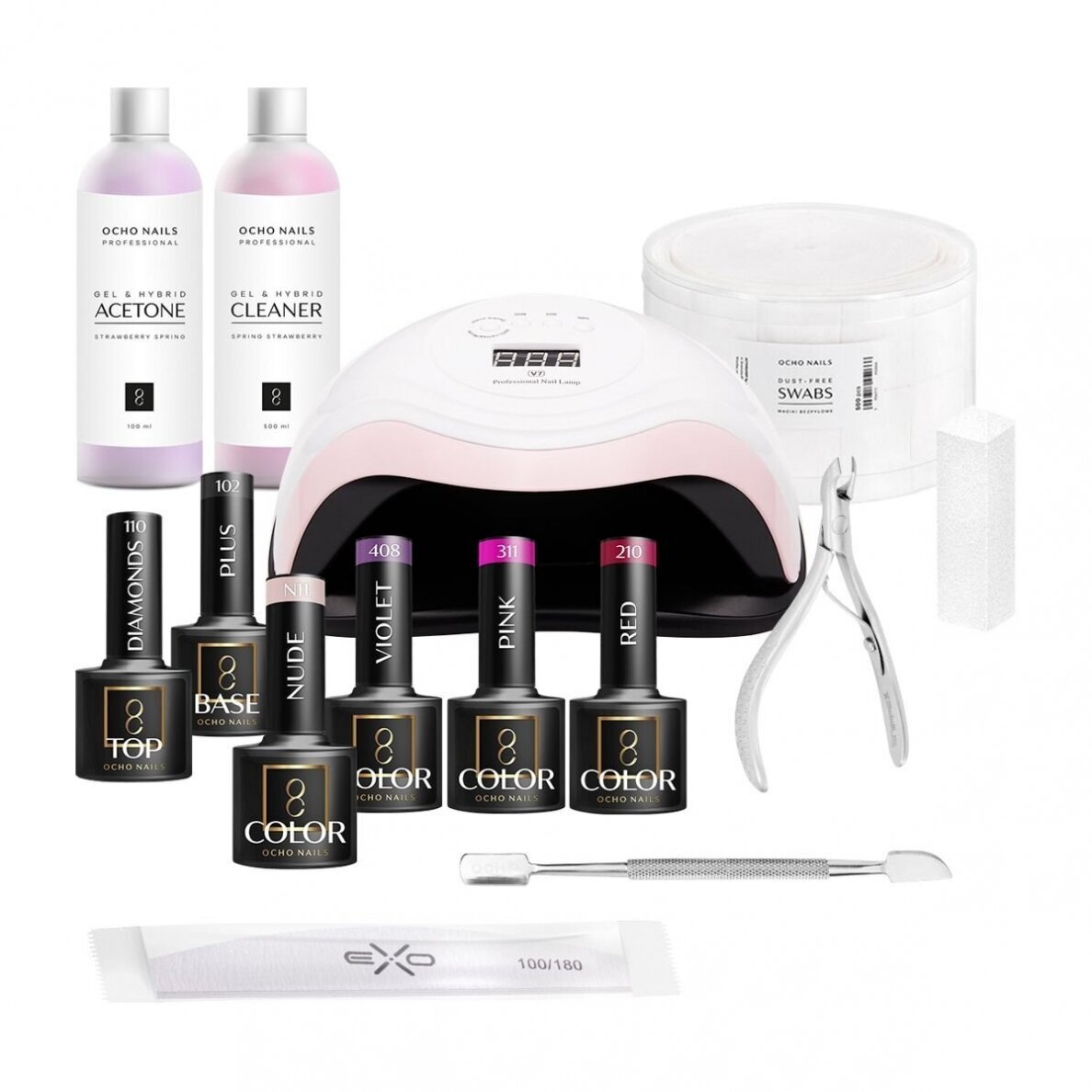 OCHO NAILS 1 gelinio lakavimo rinkinys su UV/LED manikiūro lempa OCHO NAILS 1 gelinio lakavimo rinkinys su UV/LED manikiūro lempa