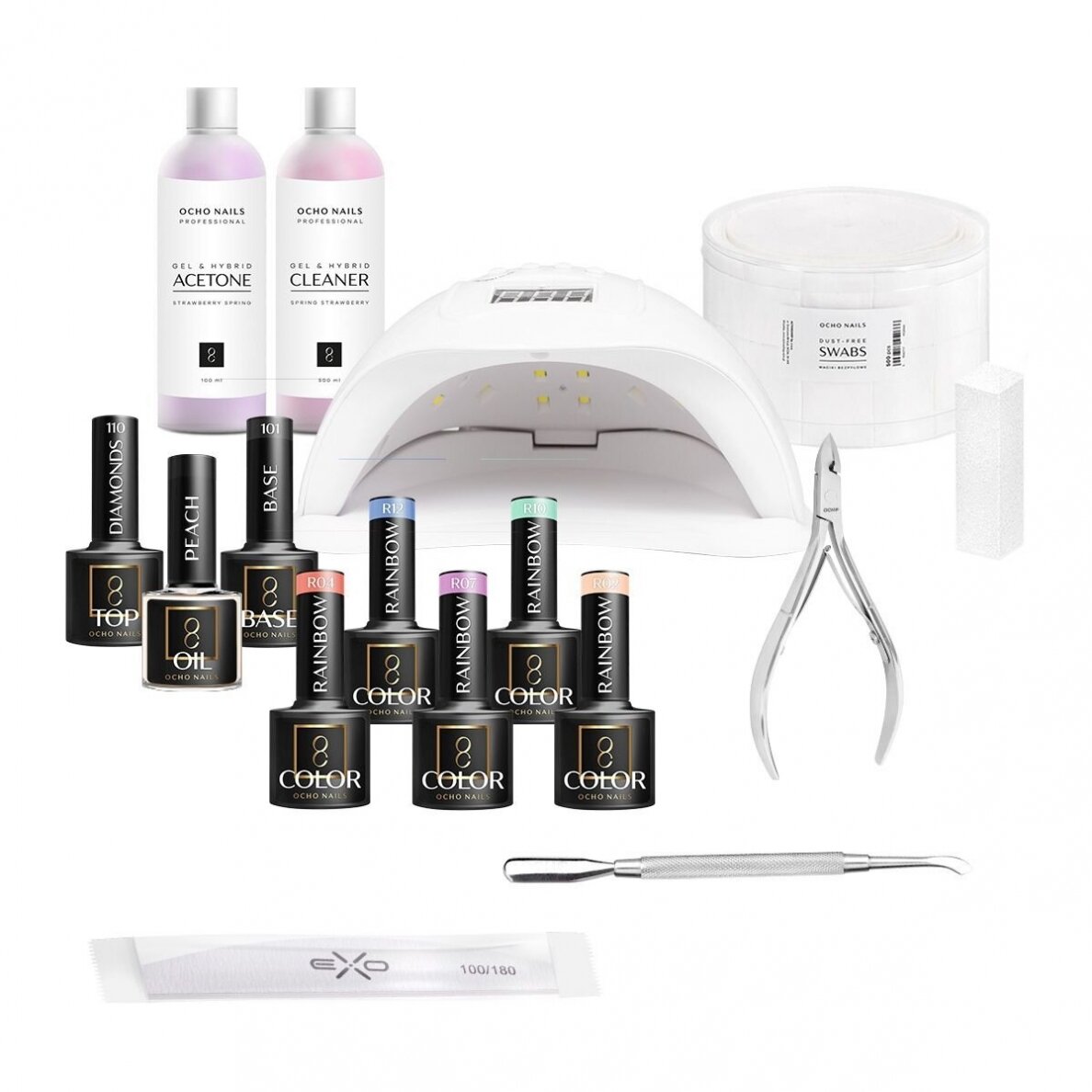 OCHO NAILS 4 gelinio lakavimo rinkinys su UV/LED manikiūro lempa OCHO NAILS 4 gelinio lakavimo rinkinys su UV/LED manikiūro lempa