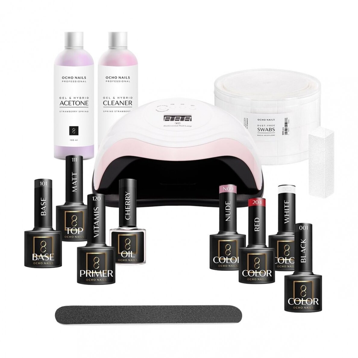 OCHO NAILS 7 gelinio lakavimo rinkinys su UV/LED manikiūro lempa OCHO NAILS 7 gelinio lakavimo rinkinys su UV/LED manikiūro lempa
