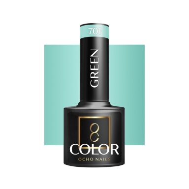 OCHO NAILS ilgalaikis hibridinis nagų lakas manikiūrui GREEN 701, 5 g. OCHO NAILS ilgalaikis hibridinis nagų lakas manikiūrui GREEN 701, 5 g.