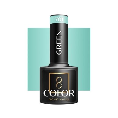 OCHO NAILS ilgalaikis hibridinis nagų lakas manikiūrui GREEN 701, 5 g. OCHO NAILS ilgalaikis hibridinis nagų lakas manikiūrui GREEN 701, 5 g.
