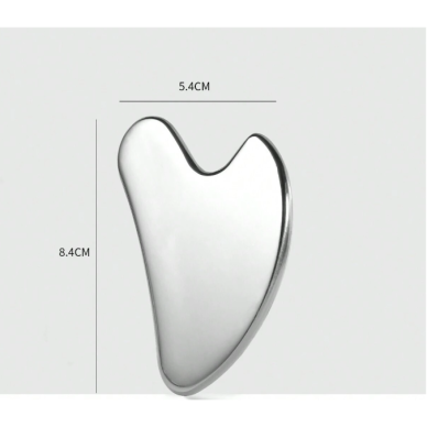 Plieninis veido masažuoklis GUA SHA SILVER LARGE, 1 vnt. 1 Plieninis veido masažuoklis GUA SHA SILVER LARGE, 1 vnt. 1