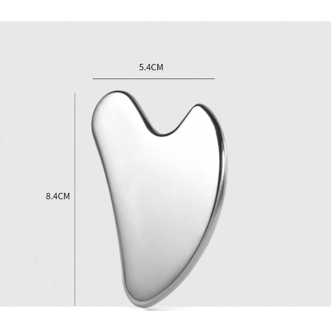 Plieninis veido masažuoklis GUA SHA SILVER LARGE, 1 vnt. 1 Plieninis veido masažuoklis GUA SHA SILVER LARGE, 1 vnt. 1