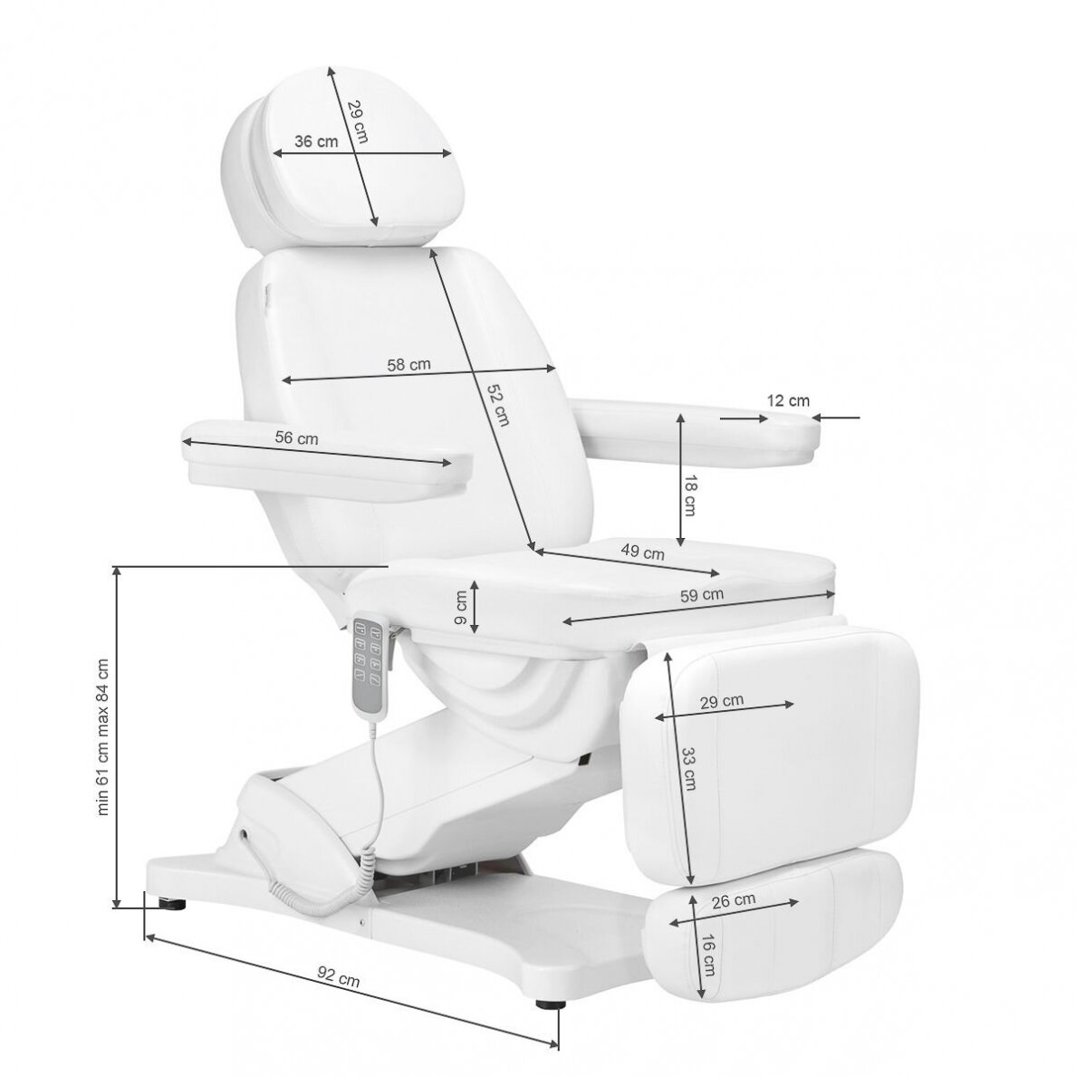 Profesionali elektrinė kosmetologinė kėdė - gultas SILLON CLASSIC, 4 variklių, baltos spalvos 18 Profesionali elektrinė kosmetologinė kėdė - gultas SILLON CLASSIC, 4 variklių, baltos spalvos 18