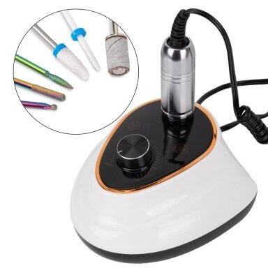 Profesionali elektrinė nagų freza manikiūro ir pedikiūro darbams M5 65W, baltos spalvos Profesionali elektrinė nagų freza manikiūro ir pedikiūro darbams M5 65W, baltos spalvos