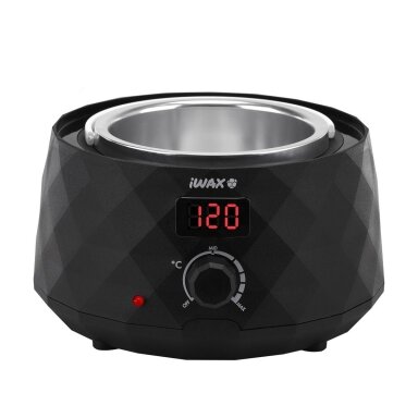Profesionalus vaško šildytuvas skardinėms ir granulėms iWAX DIAMOND TECH 400ML 100W, juodos spalvos Profesionalus vaško šildytuvas skardinėms ir granulėms iWAX DIAMOND TECH 400ML 100W, juodos spalvos