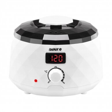 Profesionalus vaško šildytuvas skardinėms ir granulėms iWAX DIAMOND TECH 400ML 100W, baltos spalvos Profesionalus vaško šildytuvas skardinėms ir granulėms iWAX DIAMOND TECH 400ML 100W, baltos spalvos
