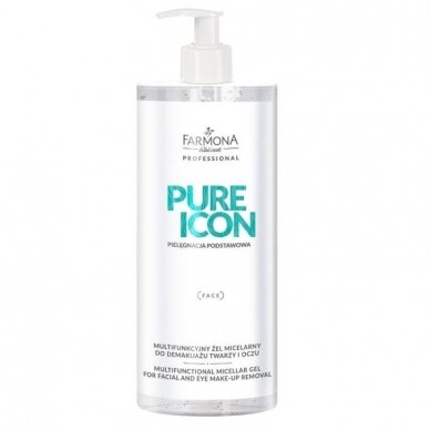 FARMONA PURE ICON multifunkcinis micelinis gelis-prausiklis veido ir akių makiažo nuvalymui (be SLS), 500 ml FARMONA PURE ICON multifunkcinis micelinis gelis-prausiklis veido ir akių makiažo nuvalymui (be SLS), 500 ml