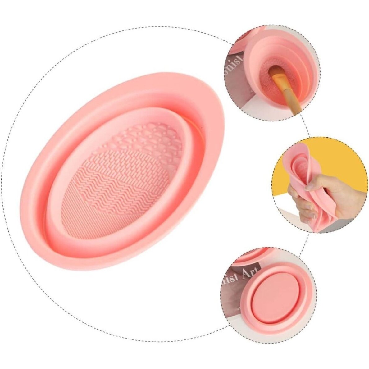 Silikoninė vonelė makiažo šepetėliams plauti PINK OVAL Silikoninė vonelė makiažo šepetėliams plauti PINK OVAL
