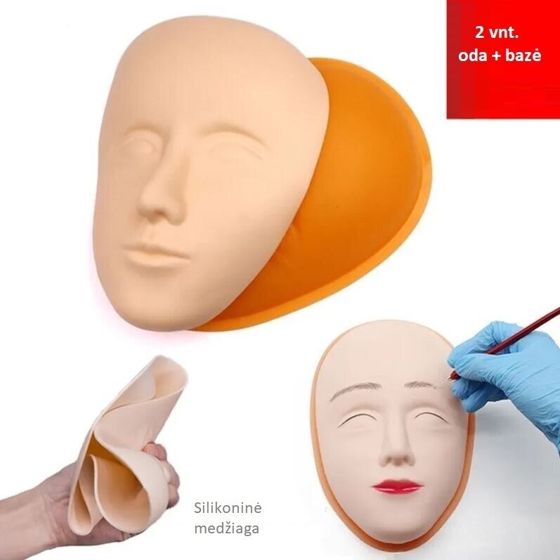 Silikoninė veido tatuiruočių ir permanentinio makiažo praktikos oda + kietas pagrindas, 1 vnt. 1 Silikoninė veido tatuiruočių ir permanentinio makiažo praktikos oda + kietas pagrindas, 1 vnt. 1
