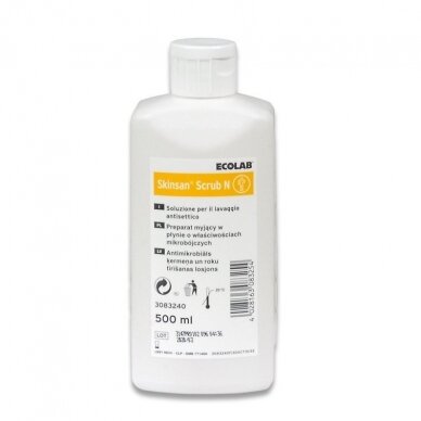 SKINSAN mikrobiocidinis priešprocedūrinis viso kūno prausiklis, 500 ml SKINSAN mikrobiocidinis priešprocedūrinis viso kūno prausiklis, 500 ml