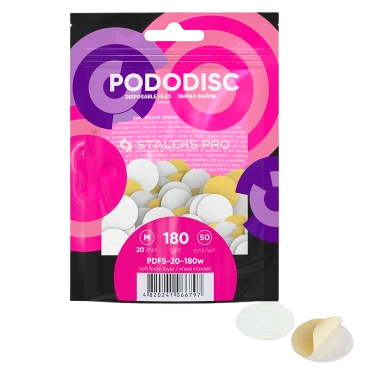 STALEKS PRO profesionalūs keičiami PODO SOFT FOAM diskeliai 20 mm (180gritų), 50 vnt STALEKS PRO profesionalūs keičiami PODO SOFT FOAM diskeliai 20 mm (180gritų), 50 vnt