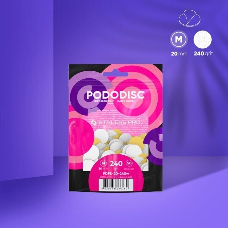STALEKS keičiami abrazyvai soft foam podo diskui PODODISC M EXPERT 240 gritų, 50 vnt 2