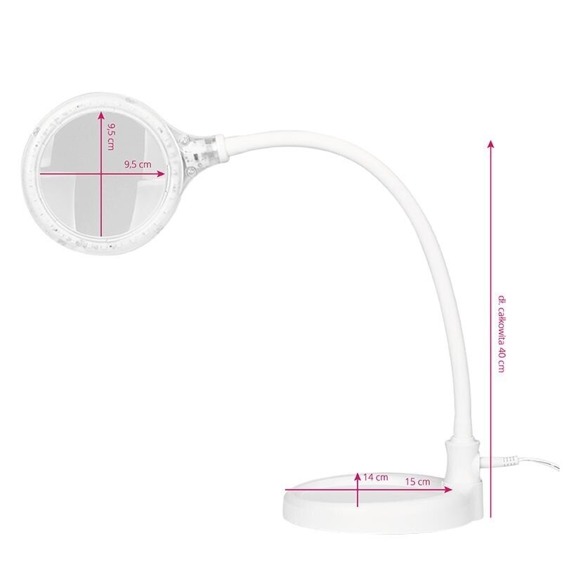 ELEGANTE RED LINE profesionali kosmetologinė stalinė LED lempa - lupa ELEGANTE 2014-2R 30 SMD 5D su stovu ir tvirtinimu prie paviršių funkcija, baltos spalvos 5