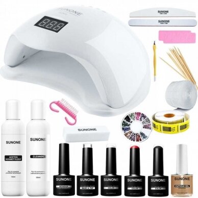 SUNONE ® HYBRID SET gelinio lakavimo rinkinys su UV manikiūro lempa S02 SUNONE ® HYBRID SET gelinio lakavimo rinkinys su UV manikiūro lempa S02