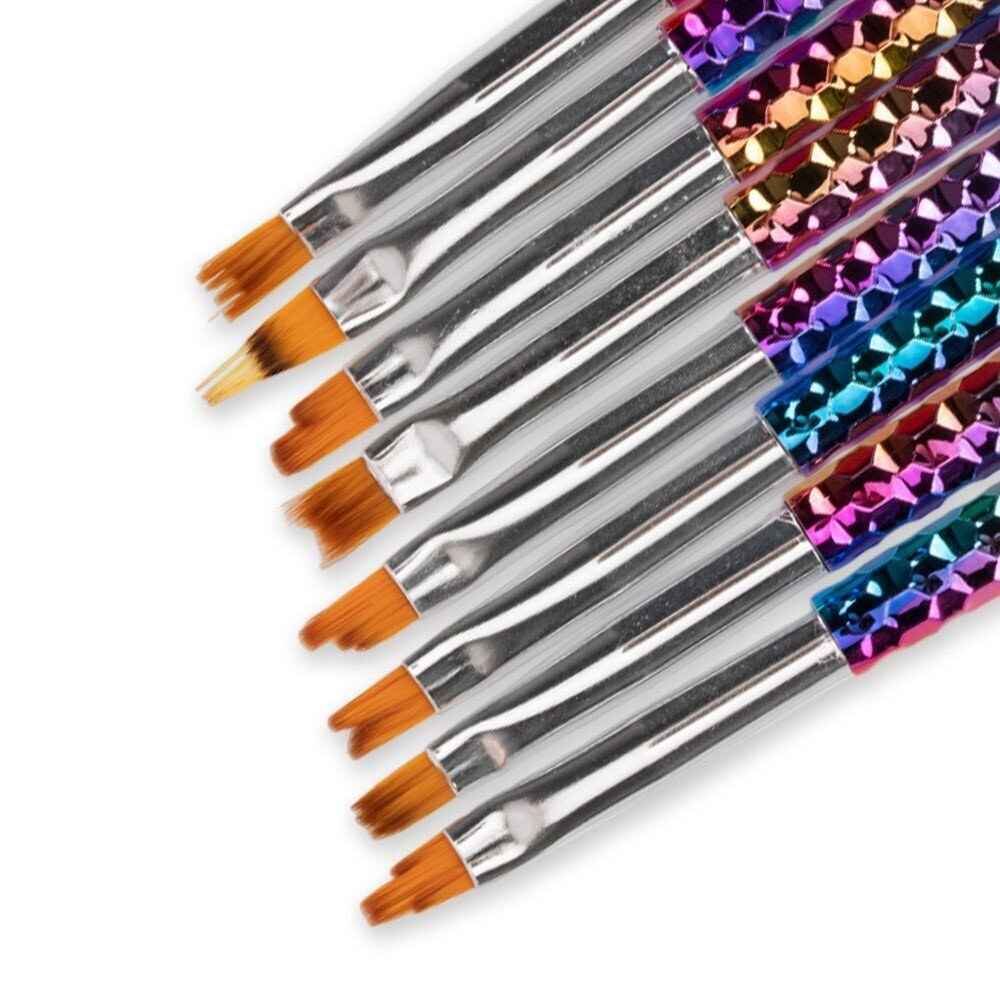 Teptukų rinkinys nagų dailei RAINBOW, 8 vnt. 1 Teptukų rinkinys nagų dailei RAINBOW, 8 vnt. 1