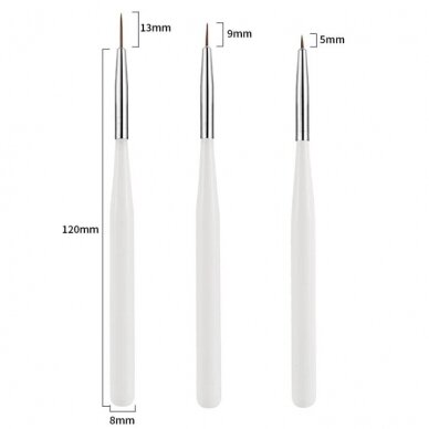 Teptukų rinkinys nagų dailei WHITE, 3 vnt. 2 Teptukų rinkinys nagų dailei WHITE, 3 vnt. 2