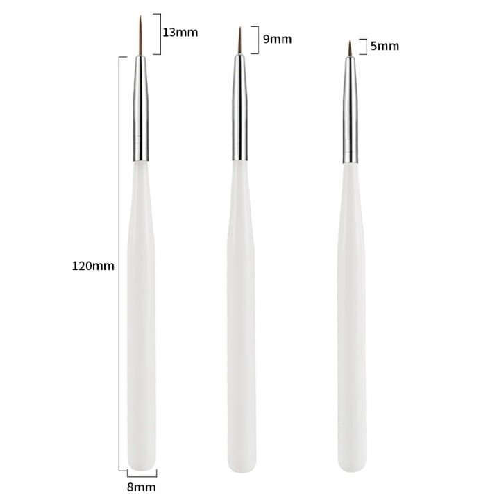 Teptukų rinkinys nagų dailei WHITE, 3 vnt. 2 Teptukų rinkinys nagų dailei WHITE, 3 vnt. 2