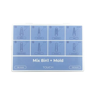TOUCH NAILS viršutinės formelės ilgalaikiam nagų modeliavimui MIX 8in1 + mold 288pcs