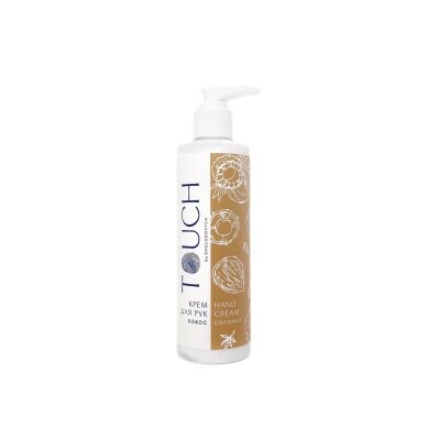 TOUCH apsauginis rankų kremas prisotintas kokoso aliejumi bei vitaminu E COCONUT, 250 ml TOUCH apsauginis rankų kremas prisotintas kokoso aliejumi bei vitaminu E COCONUT, 250 ml