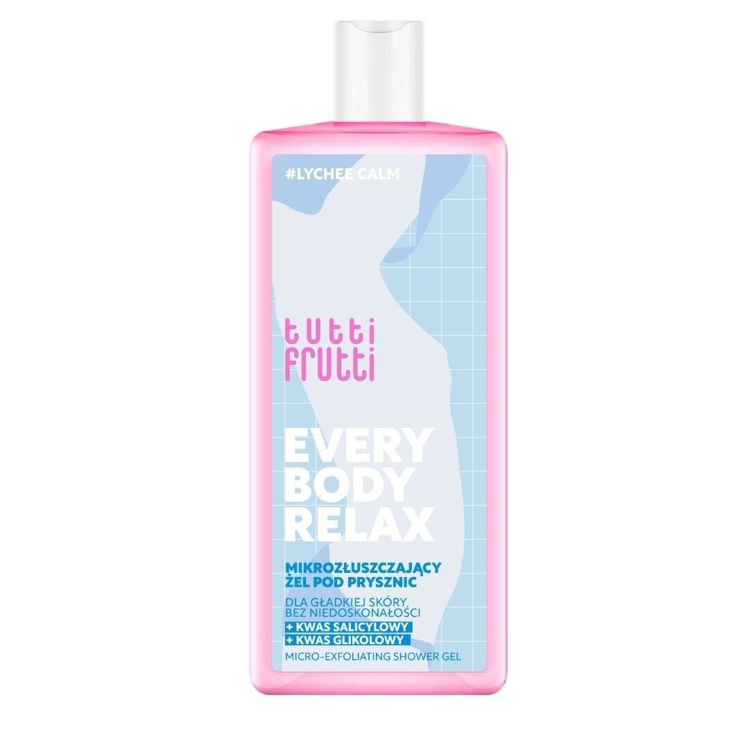 TUTTI FRUTTI EVERYBODY RELAX mikrošveičiamasis dušo gelis #LycheeCalm su salicilo rūgštimi ir glikolio rūgštimi, 400 ml