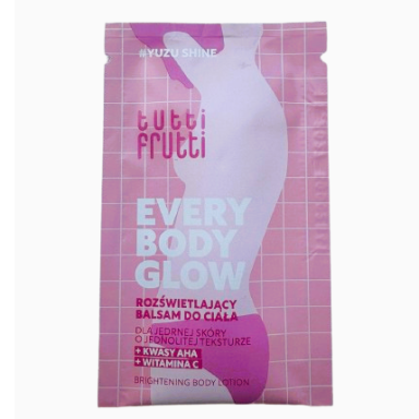 TUTTI FRUTTI EVERYBODY GLOW švytėjimo suteikiantis kūno balzamas #YuzuShine su AHA rūgštimis ir vitaminu C,7 g (MĖGINUKAS) TUTTI FRUTTI EVERYBODY GLOW švytėjimo suteikiantis kūno balzamas #YuzuShine su AHA rūgštimis ir vitaminu C,7 g (MĖGINUKAS)