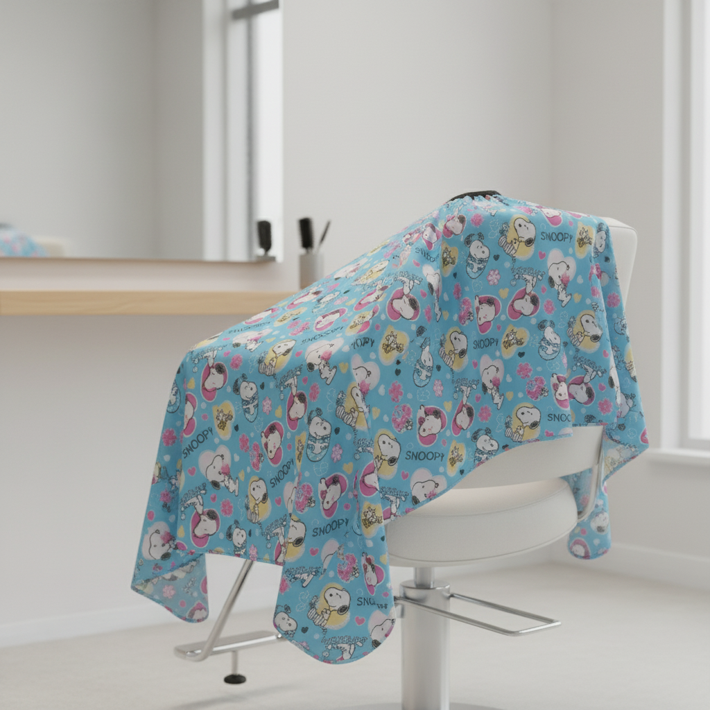 Vaikiškas kirpyklinis apsiaustas su sagtimi SNOOPY 70x120 cm, mėlynas 2 Vaikiškas kirpyklinis apsiaustas su sagtimi SNOOPY 70x120 cm, mėlynas 2