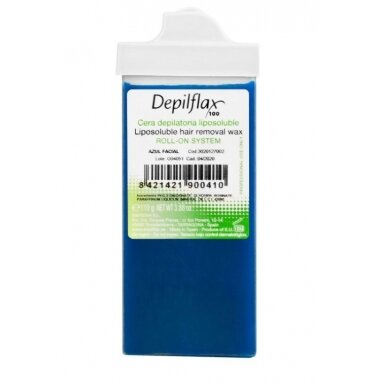 DEPILFLAX vaško kasetė su azulenu veido depiliacijai, 110 g. DEPILFLAX vaško kasetė su azulenu veido depiliacijai, 110 g.