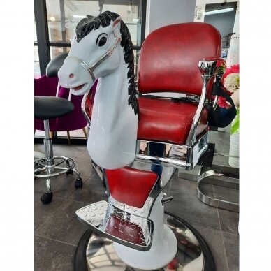 Profesionali vaikiška kirpyklos kėdė grožio ir barberių salonams ARKLIUKAS, bordo spalvos 8 Profesionali vaikiška kirpyklos kėdė grožio ir barberių salonams ARKLIUKAS, bordo spalvos 8