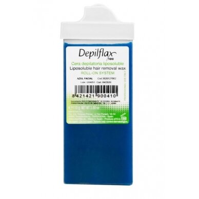 DEPILFLAX vaško kasetė su azulenu veido depiliacijai, 110 g. DEPILFLAX vaško kasetė su azulenu veido depiliacijai, 110 g.