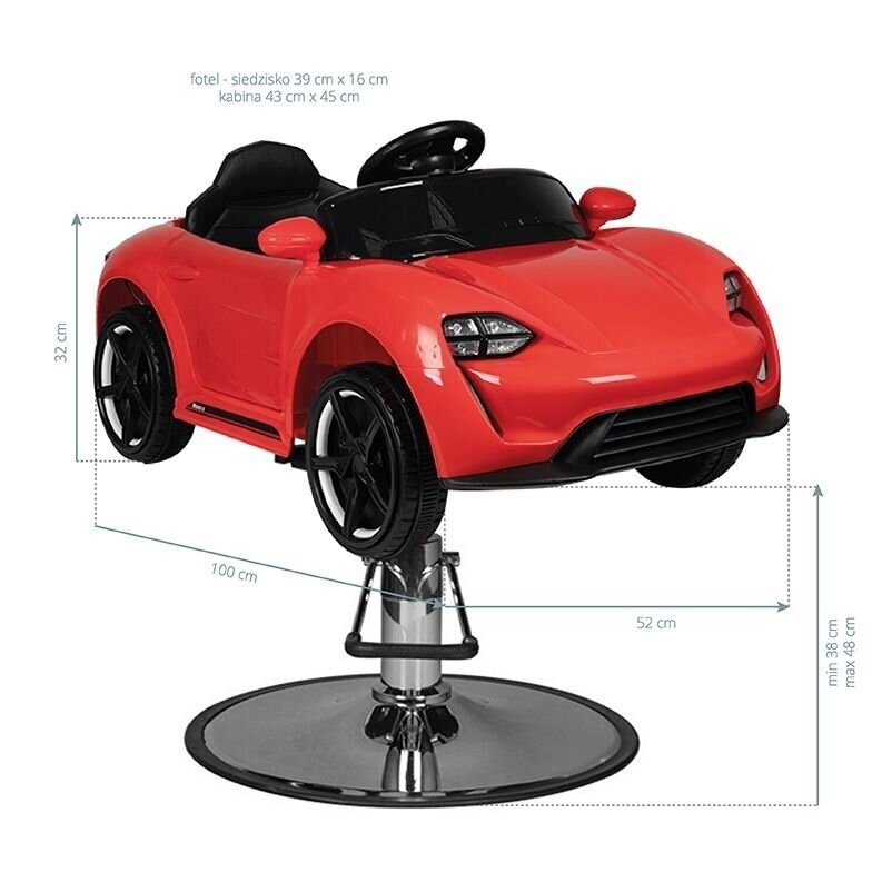Profesionali vaikiška kirpyklos kėdė-automobiliukas PORSHE, raudonos spalvos 6 Profesionali vaikiška kirpyklos kėdė-automobiliukas PORSHE, raudonos spalvos 6