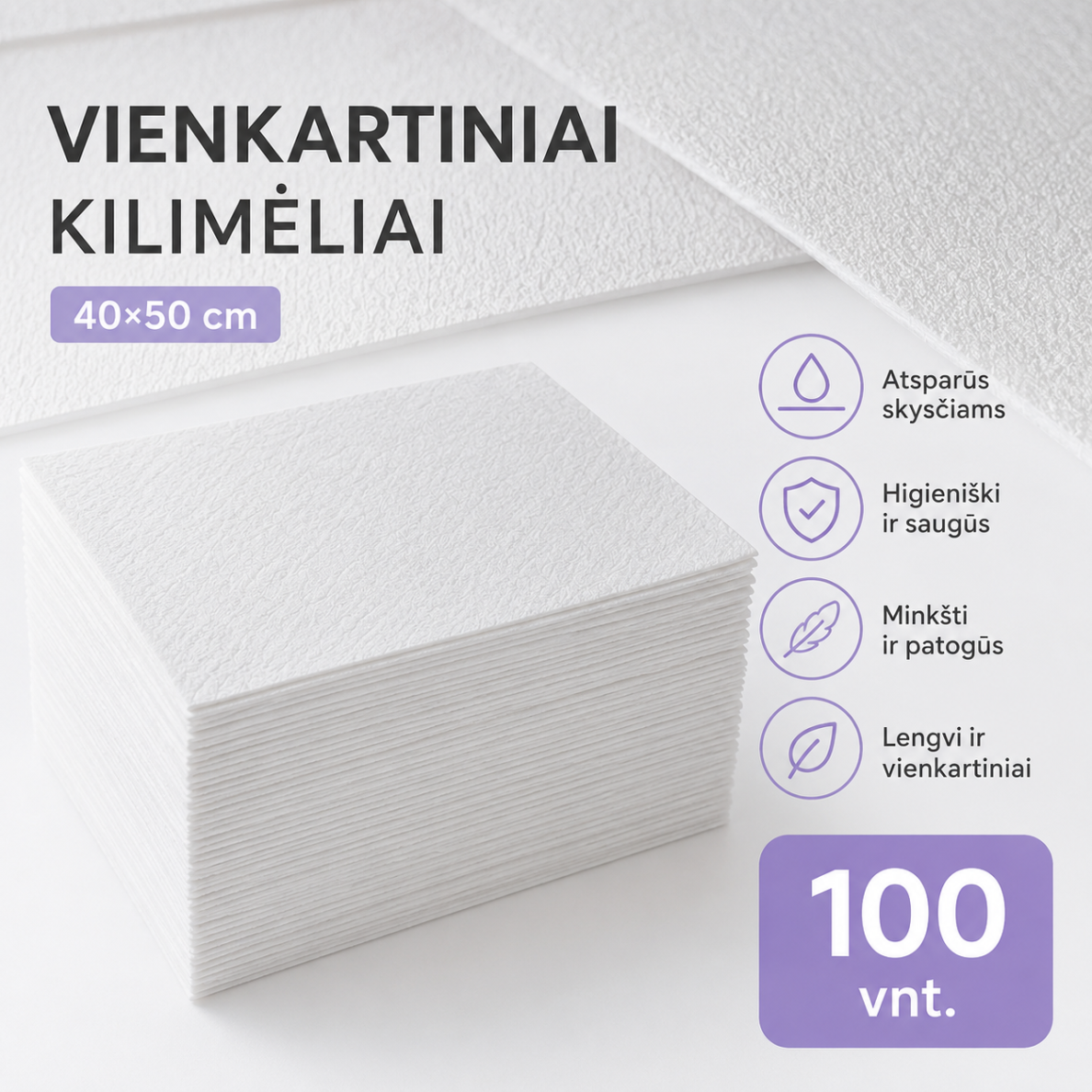 VELVET vienkartiniai tvirti popieriniai kilimėliai 100 vnt. VELVET vienkartiniai tvirti popieriniai kilimėliai 100 vnt.