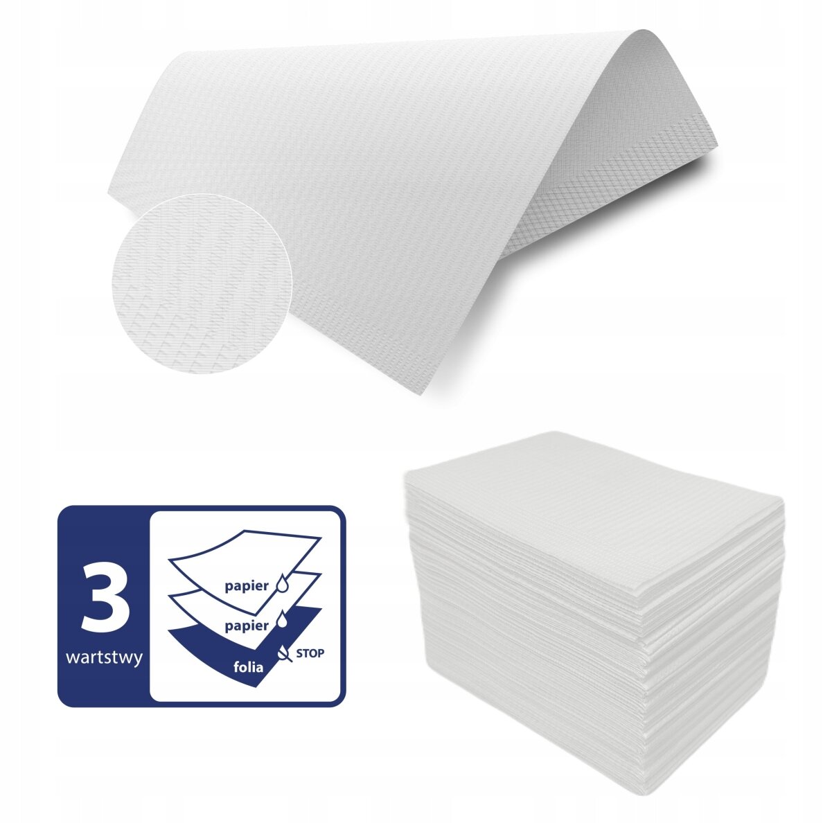 Vienkartinės neperšlampamos servetėlės (33*48 cm), 50 vnt., baltos spalvos Vienkartinės neperšlampamos servetėlės (33*48 cm), 50 vnt., baltos spalvos